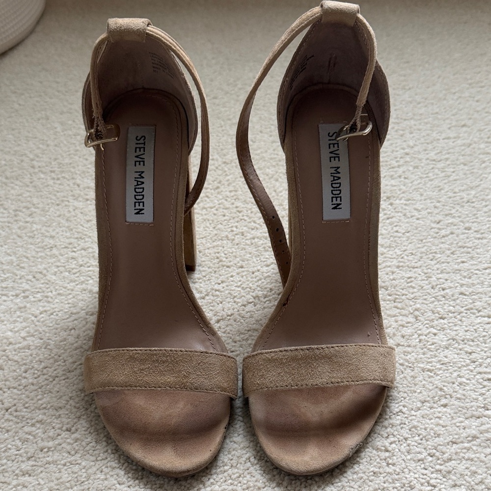 Steve Madden Tan Suede Ankle-Strap Block Heel Sandals